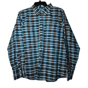 Lands End No Iron Supima Plaid Button Long Sleeve Shirt 18P Petite